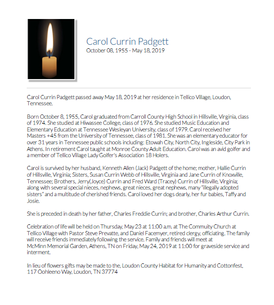 Carol Padgett Obit